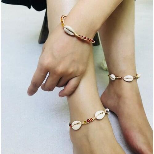 10pcs simple contrast color rice beads national wind shell anklet bracelet