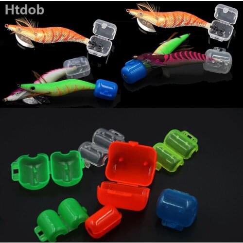 20Pcs Plastic Squid Jigs Wood Shrimp Hook Cover Umbrella Hooks Box 4 Size Fishing Accessories Random Color Hook Protector