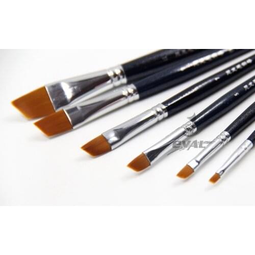 6 pcs suit oblique knife peak shape acrylics brown nylon hair oil brush short Birch rod water chalk painting brush art supplies