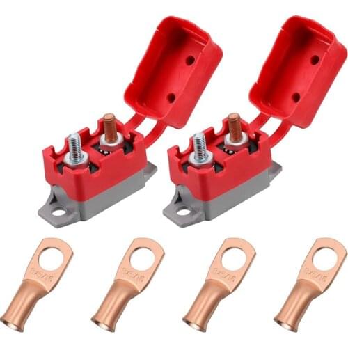 2 Pcs of DC 12V-24V Automatic Circuit Breaker with Cover Bolts and 4 Pieces of Wire Lugs, Suitable for Battery Chargers