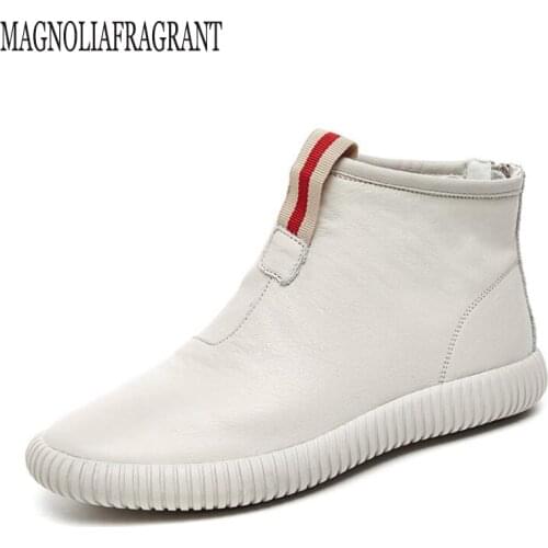 New zapatos mujer Vintage Style Genuine Leather Women Boots Flat Booties Soft Cowhide Womens Shoes Front Zip Ankle Boots c158