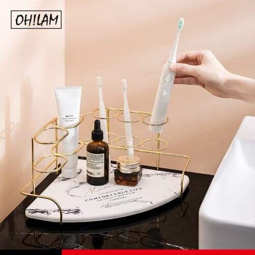 Electric Toothbrush Holder Bathroom Corner Counter Organizer Toothpaste Holder Storage Vanity Tray WIth Diatomite Mat Quick Dry