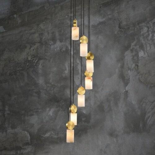 Stair long chandelier duplex floor living room all copper lamps modern minimalist villa attic spiral staircase marble chandelier