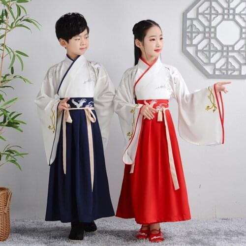 Ancient Chinese Costume Girl National Costume For Kid Folk Dress Stage Outfits Hanfu Traditional Chinese Costume Boy Kids TA1909