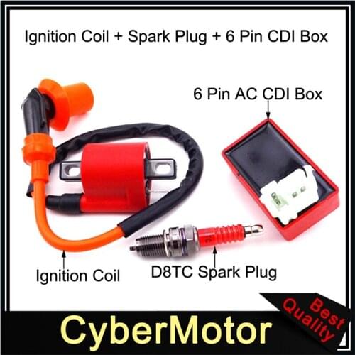Racing Ignition Coil + 6 Pin AC CDI Box + Spark Plug D8TC For CG 125cc 150cc 200c 250cc Chinese ATV Quad Pit Dirt Bike