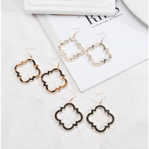 Exquisite Leopard Curved Square Frame Drop Earrings Snakeskin Woven Grain Leather Dangle Earings Brand Women Inspired Jewelry