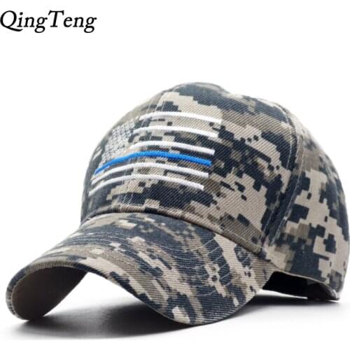 Thin Blue Line USA Flag Camouflage Caps For Men Women Camo Baseball Cap Outdoor Climbing Hunting Camo Hats Usa Army Dad Hat