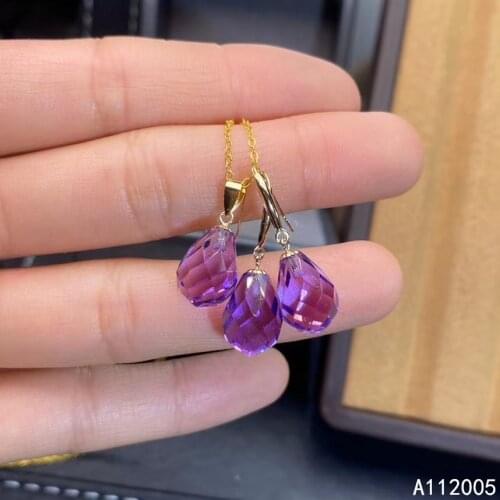 KJJEAXCMY Fine Jewelry 925 sterling silver inlaid Amethyst female gemstone earring pendant set popular