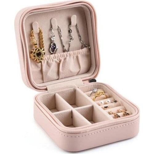 80% Hot Sell Portable Faux Leather Zip Jewelry Box Ring Earrings Bracelet Storage Case Pouch