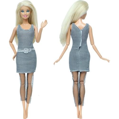 Fashion Black Dress Party Skirt With Long Lace Stockings Daily Casual Wear Party Gown Clothes for Barbie Doll Accessories Toys