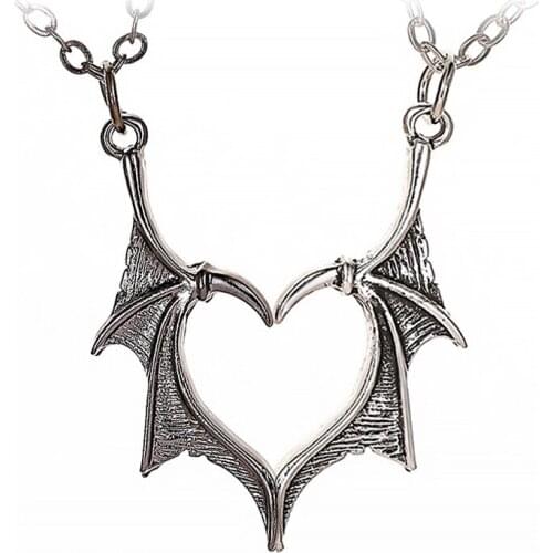 Fashion Couple Heart-shaped Punk Accessories Gothic Creative Demon Wings Pendant Necklace Trendy Mens Womens Party Jewelry