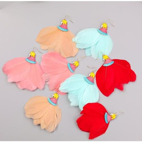 Fashion Metal Dripping Oil Parrot Feather Earrings Womens Creative Popular Dangle Earrings Party Accessories