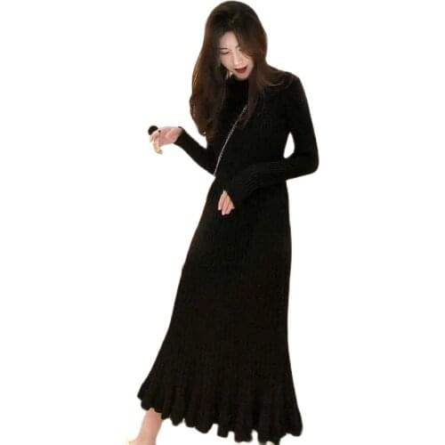 Fashion Long Sweater Women 2022 Autumn/Winter Korean Fashion Lazy Knit Big Swing Dress Slim New Bottom Fishtail Dress
