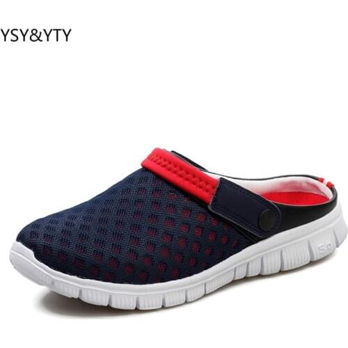 2019 new Summer mens semi-cool slippers male non-slip beach shoes lazy pedal hole shoes couple breathable mesh shoes