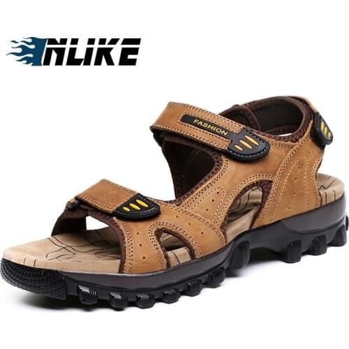 New Men Sandals High Quality Men Genuine Leather Sandals Summer Beach Men Big Size Shoes