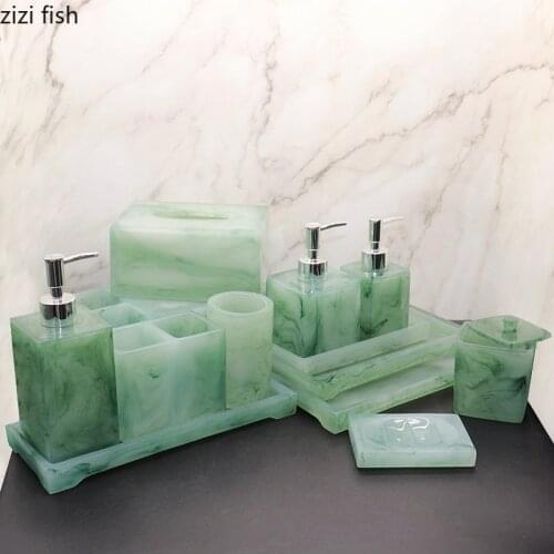 Emerald Texture Green Bathroom Accessories Set Imitation Jade Bath Supplies Portable Soap Dispenser Mouth Cup Resin Bath Tools