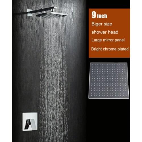 Bathroom 9 inch rainfall shower head wall mounted shower set brass bath faucet mirror chrome plated free shipping