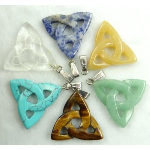 Natural stone Quartz Crystal Turquoises Opal lapis tiger eye triangle pendant for diy Jewelry making necklace Accessories