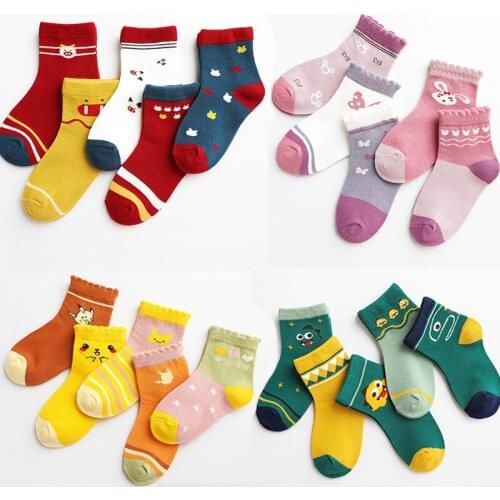 5 Pairs Lot Kids Short Cotton Socks Autumn Winter Child Toddle Girls Boy Funny Cartoons Animal Print Cute Socks Baby Accessories
