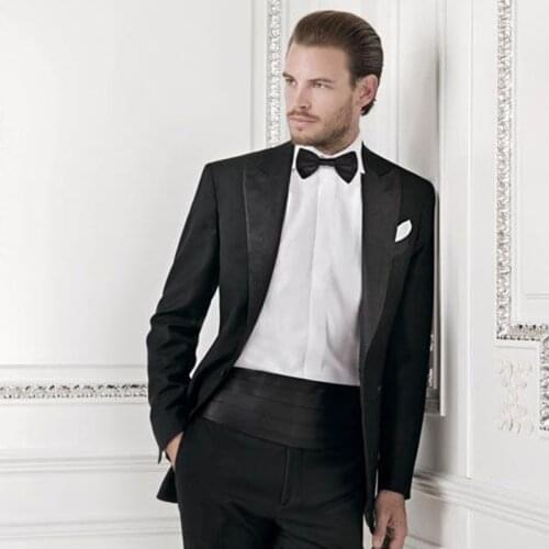 ANNIEBRITNEY Slim Fit 2 Piece Black Men Custom Suit 2020 New Groom Wedding Tuxedo Long Blazer Custom Prom Wedding Men Suit Set