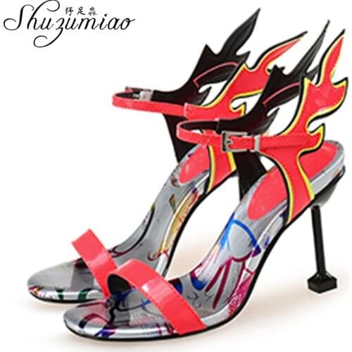 Shuzumiao sexy high heels Tapered Heel With One Word Flame Shoes Exotic Womens Shoes Summer Sandals Stripper Heels Comfortable