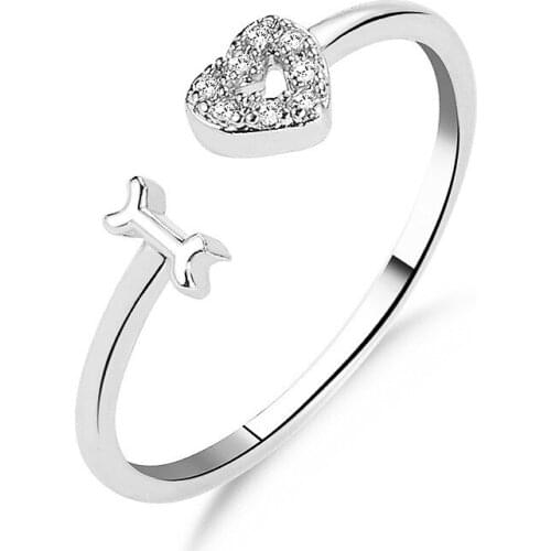 Romantic Love heart I letter Couple Rings Zirconia For Women Lover Gold Silver Color Adjustable Finger jewelry Party Gifts