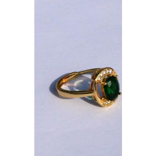 Luxurious 18 kt Yellow Solid Gold GF Jewelry CZ Big Natural Green Onyx Cluster Ring FREE SIZE OPEN
