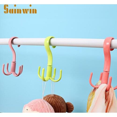 Sainwin 2pcs/lot Rotating 360 Degrees Multifunctional Shoe Rack 4 Hook Hanger Plastic Hooks Sundry Frame Peg Bag Hangers