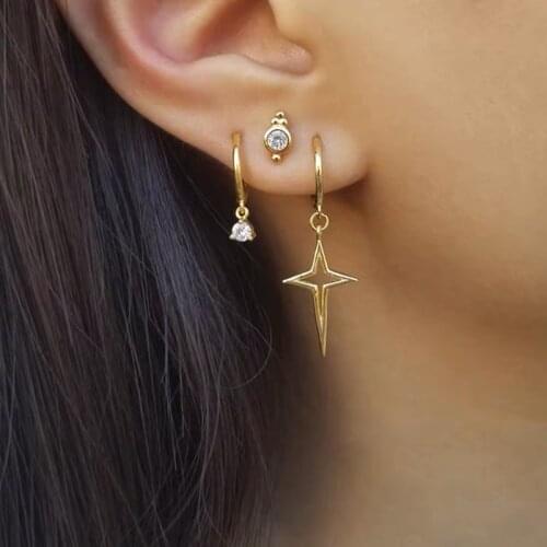 925 Sterling Silver Earring Fashion Round Zircon Short Pendant Ear Ring Ear Bone Ear Buckle Cute Trend Wild Girl Ear Jewelry