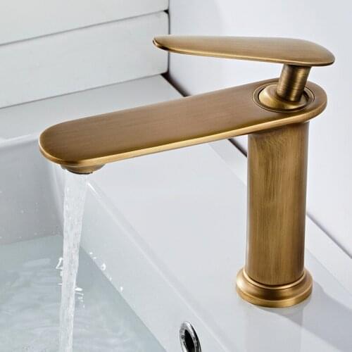 Bathroom Basin Faucets Antique Brass Sink Mixer Taps Hot & Cold Lavatory Crane Deck Mounted Single Handle Free Shipping