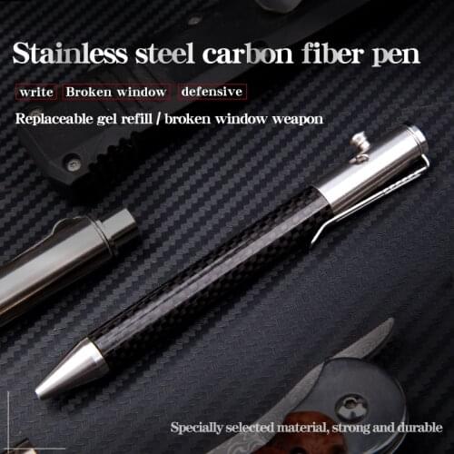 Outdoor survival carbon fiber tactical pen tungsten steel head ceramic round head self-defense pen broken window pen EDC