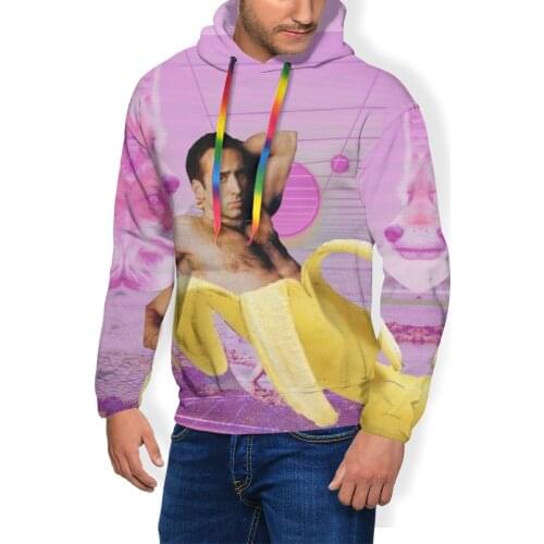 Nicolas Cage Hoodie Nicholas Cage Banana Vaporwave Hoodies Polyester Outdoor Pullover Hoodie Warm Hoodies