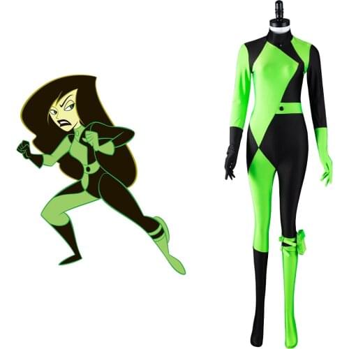 Hot Sales Movie Super Villain Kim Female Shego Costume Shego Knitted BodySuit Halloween Cosplay
