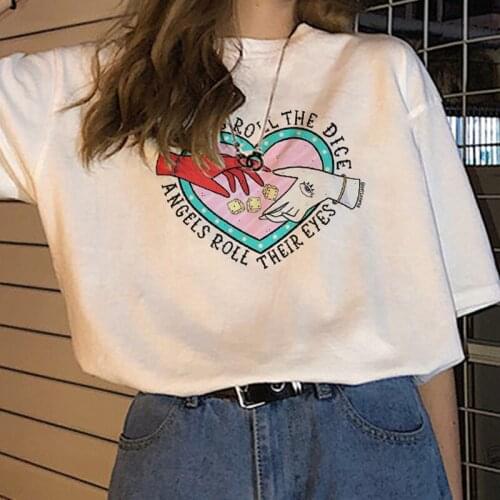 Devils hand printed streetwear top T-shirt summer new womens ins Harajuku Kawaii angel large size loose casual womens T-shirt