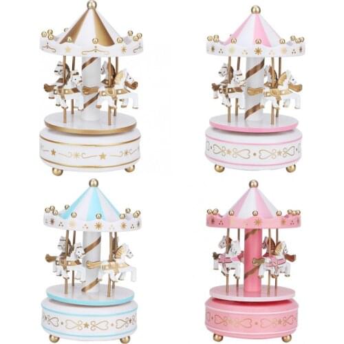 Wooden Merry-Go-Round Music Box Carousel Gift Christmas Wedding Birthday Gift Decor