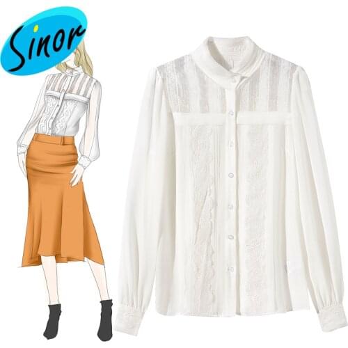 Spring 2021 new lace shirt stand collar mesh perspective lace edge temperament womens shirt 812178