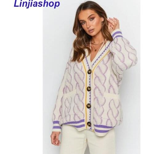 Vintage Loose Sweater Cardigan Jacket Thick Autumn Knitted Long Sleeve Women Sweater Oversized Knitwear Jumper Outwear