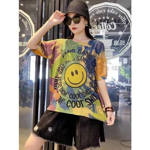 Funny Cute Kawaii Japanese Streetwear Hollow Out Graffiti Summer Tops Women Nice knitted Top Ladies Womens Summer Fashion