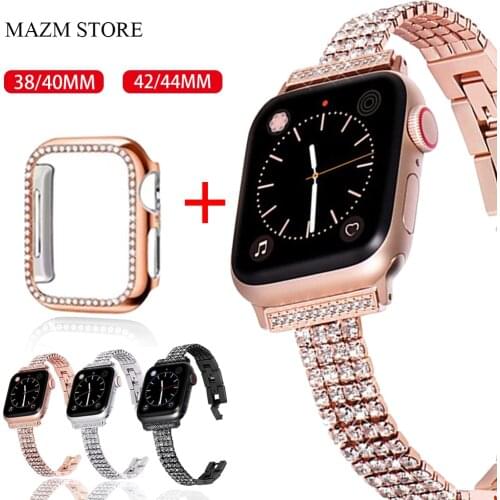 Womens Luxury Jewelry Band for Apple Watch Strap SE 6 5 4 40/44mm Diamond Stainless Steel Bracelet for IWatch Series 3 38/42mm