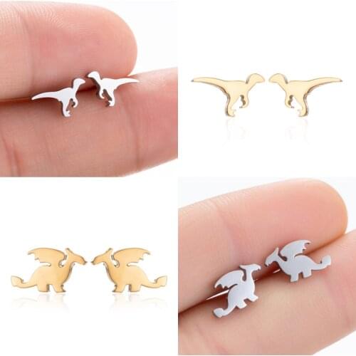 SMJEL Cute Small Animal Stud Earrings Kids Fashion Stainless Steel Dragon With Wing Dragon Earring for Women Jewelry Accessories