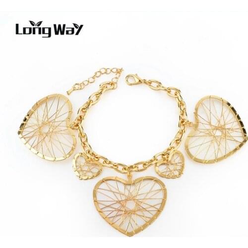 LongWay Love Brand Gold Color Heart Pendant Bracelets For Women Vintage Bracelet Pulseiras Bijoux Femme Sbr160108
