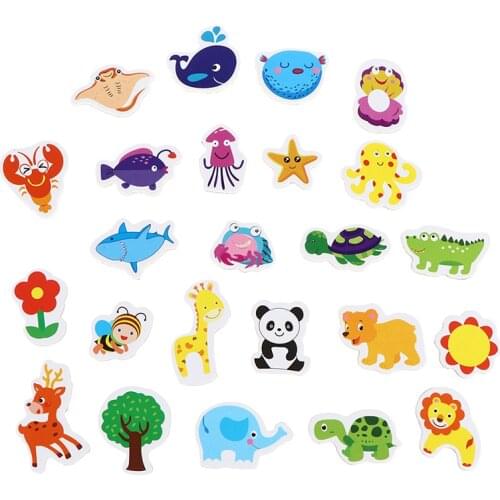 12Pcs Mix Ocean Animals Wooden Fridge Magnet Creative Cartoon 3D Stickers Toys