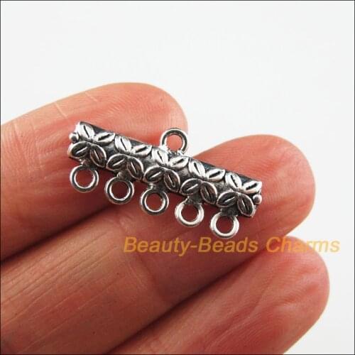 20 New Flower Charms Tibetan Silver Color 1-5 Connectors Pendants DIY 11x24.5mm