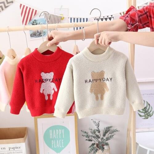 2021 Autumn New Korean Childrens Christmas Sweater Baby Boys and Girls Cartoon Bear Boy Knitted Sweaters Toddler Outwear 2-6Y