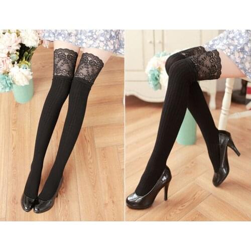 3 Pcs/lot New No Box Sexy Elegant Black Lace Long Womens Clothing Stockings Cotton Japan Students Style Spring Vertical Stripes