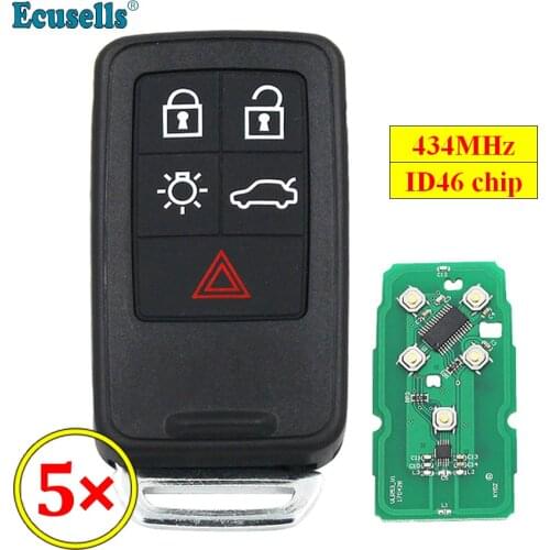 5pcs/lot 5 Button Smart Remote Key Car Key Fob 434Mhz ID46 Chip for Volvo XC60 S60 S60L V40 V60 S80 XC70 KYDZ Uncut Blade