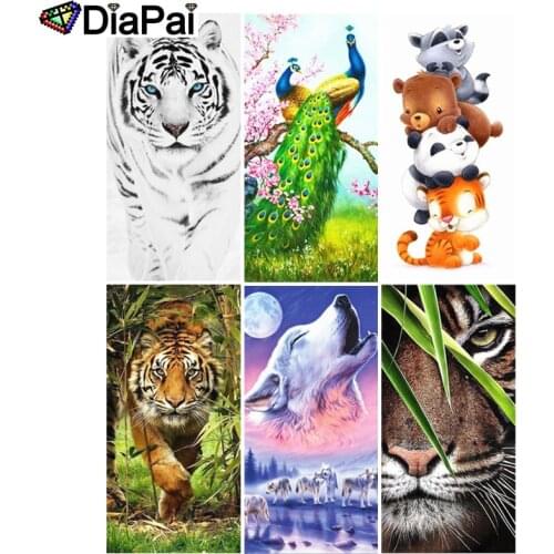 DIAPAI 5D DIY Diamond Painting Full Square/Round Drill "Animal tiger wolf peacock" 3D Embroidery Cross Stitch 5D Decor Gift
