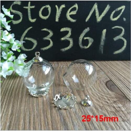 Free ship 100sets/lot bronze color 25*15mm glass globe & lace base & 8mm cap set glass globes set glass vial pendant glass cover
