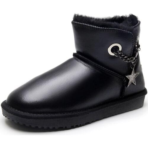 100% Natural Fur Shoes Women Classic Waterproof Genuine Cowhide Leather Snow Boots Women Boots Warm Winter Boots for Women Shoes