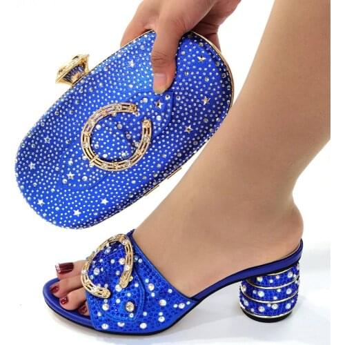 Doershow beautiful BLUE Italian Shoes With Matching Bags African Women Shoes and Bags Set For Prom Party Summer Sandal ! HKJ1-1